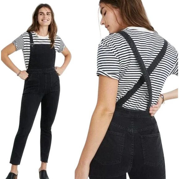Madewell Overalls Women XS Washed Black Luna Denim Skinny Gothic Grunge Outdoor - Picture 1 of 11